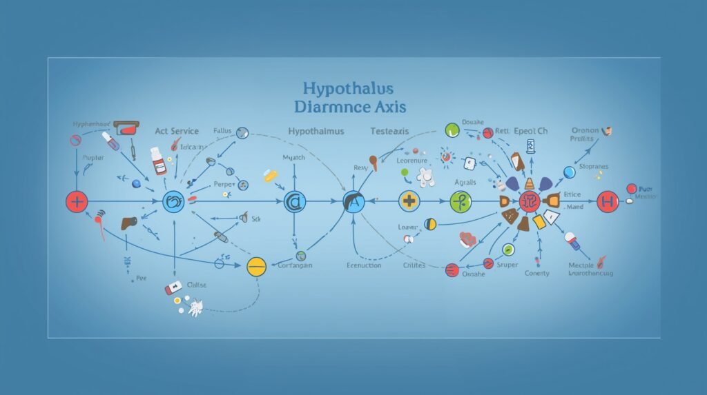 Do SARMs Increase Or Decrease Libido? Can SARMs Improve Libido? lucid origin minimalist medical diagram of hormone pathway hyp 1